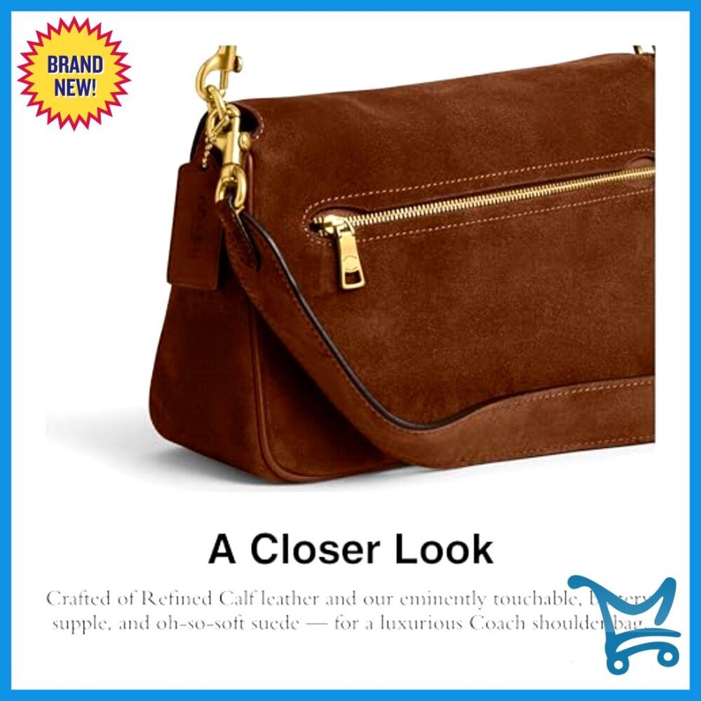 Suede Leather Shoulder Bag with Detachable Straps, Zip Pockets - Picture 4 of 5